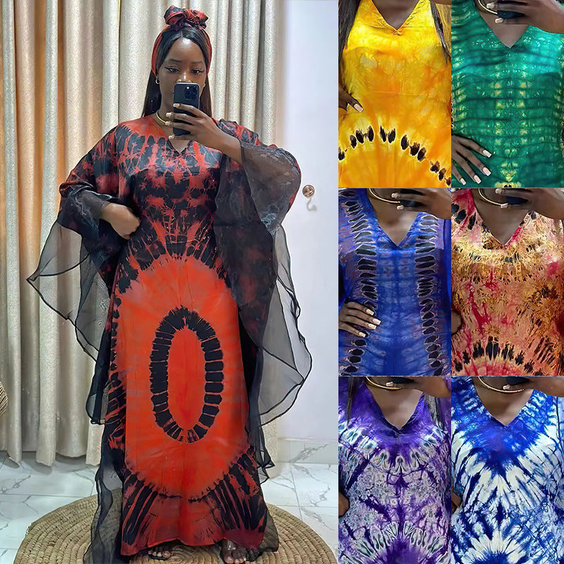 Habit :Robe longue en maille à imprimé ethnique africain avec foulard