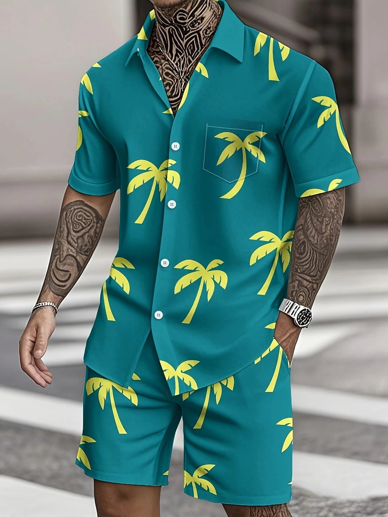 Chemise hawaïenne décontractée à manches courtes pour homme