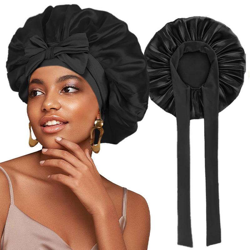 Bonnet de nuit en satin avec ruban élastique