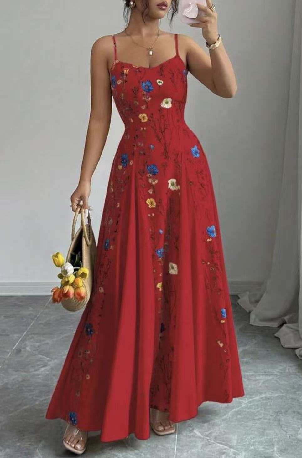 Robe sans manches à imprimé floral avec ceinture à la taille
