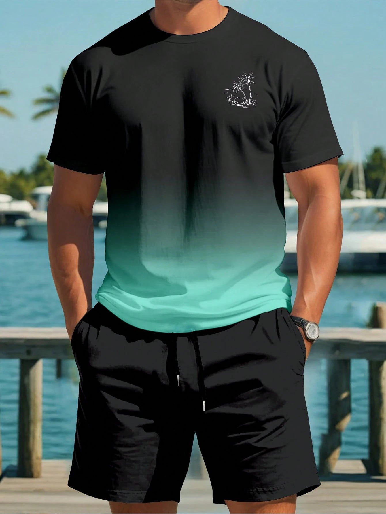 Ensemble de short de sport imprimé et t-shirt pour hommes