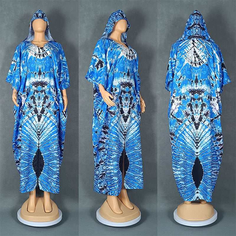 Robe à capuche à imprimé ethnique