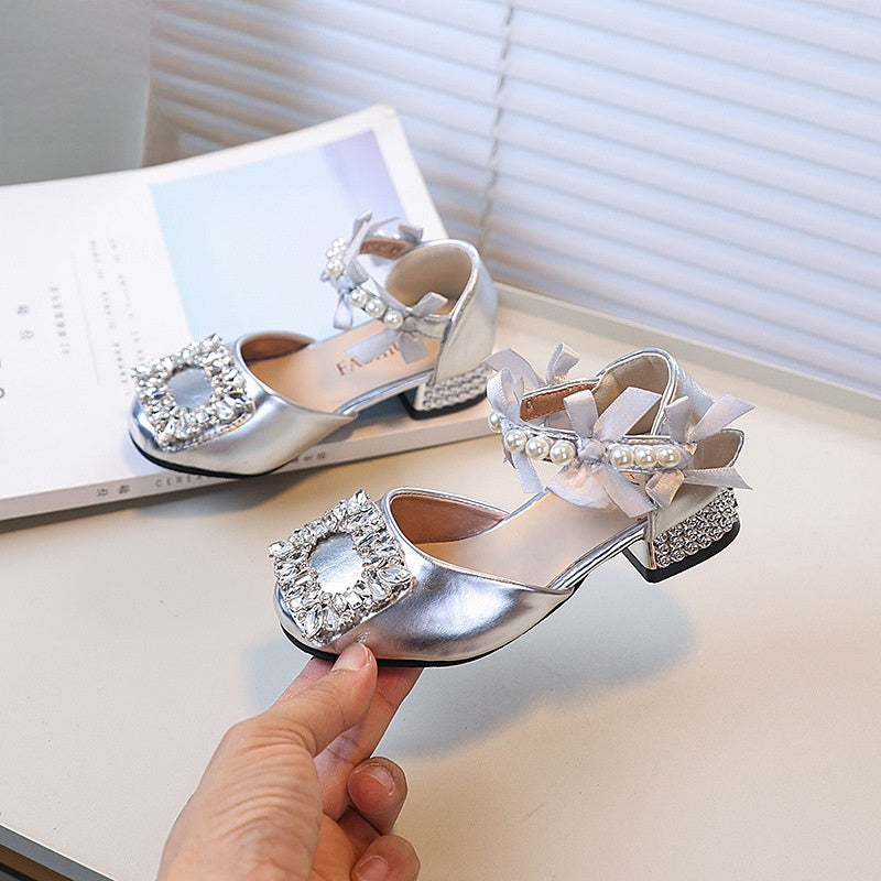 Sandales à talons hauts pour filles, princesse, avec strass