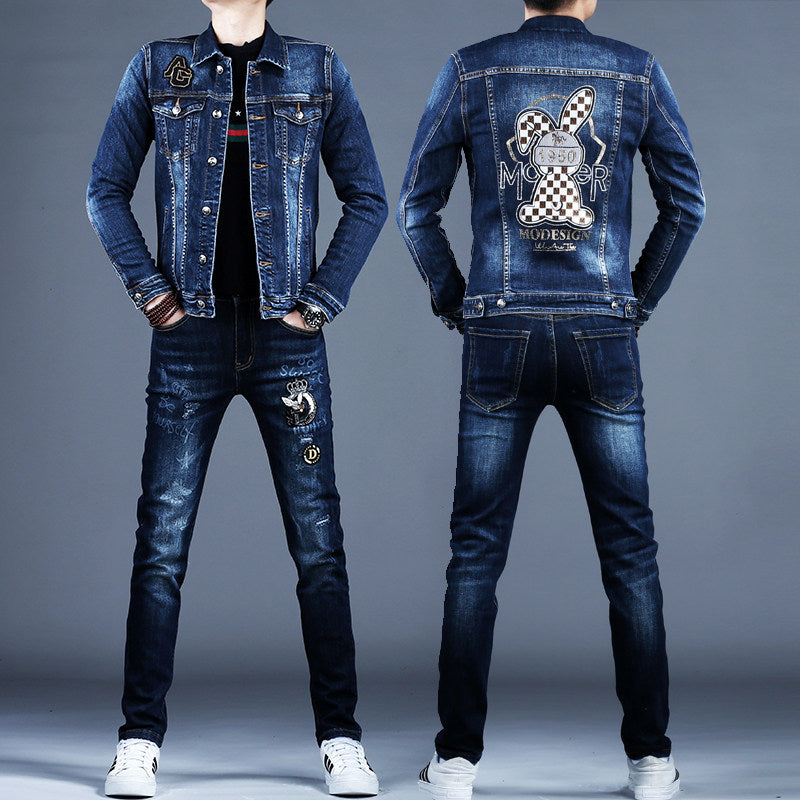 Veste et pantalon en jean brodés pour hommes