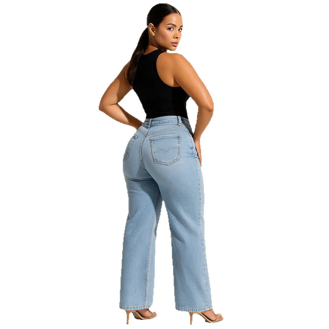 Pantalon en jean droit rétro pour femmes
