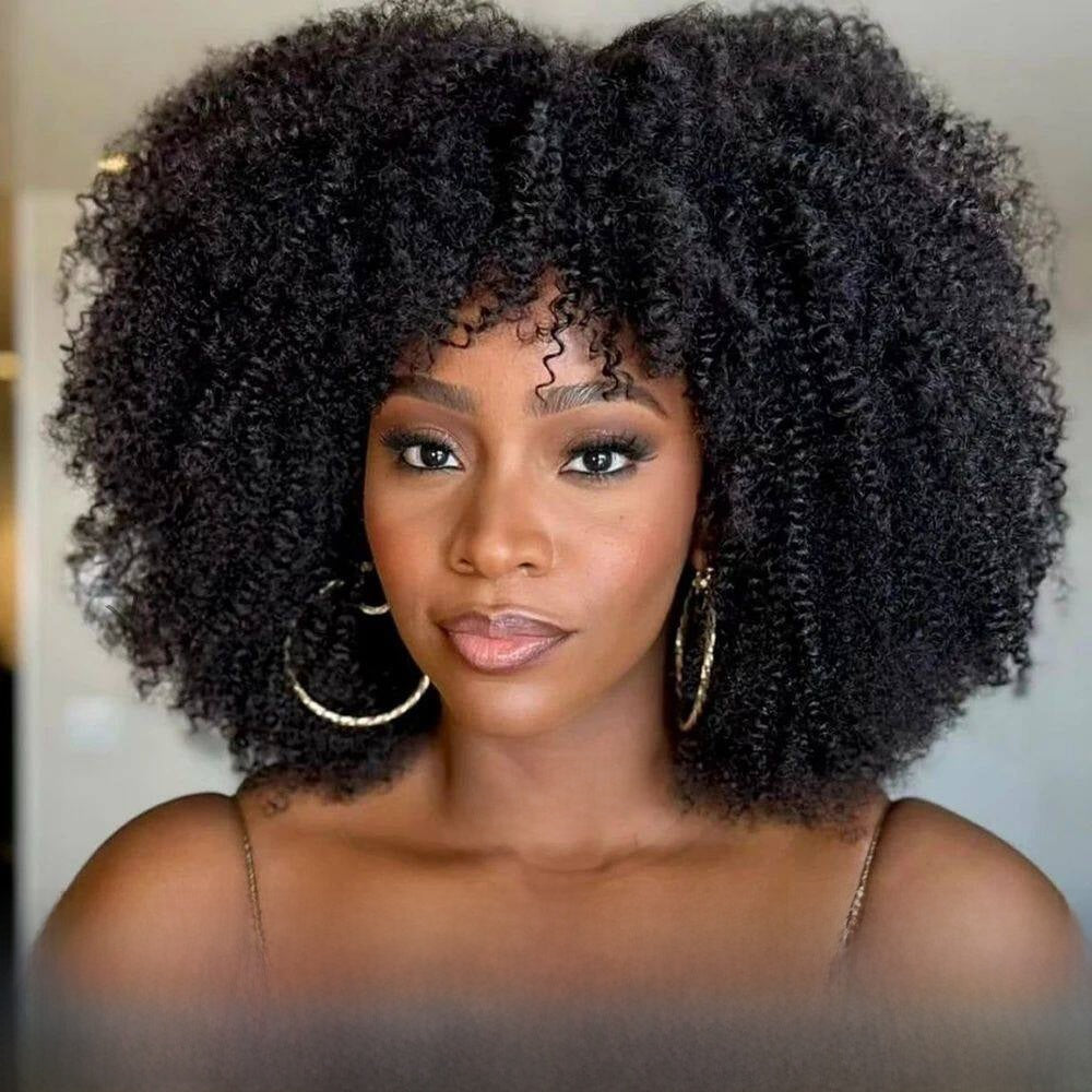 Perruques en cheveux humains afro fris�s avec frange