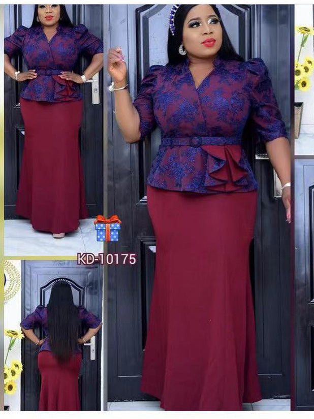 Habit :Robe sirène imprimée élégante à manches sept manches