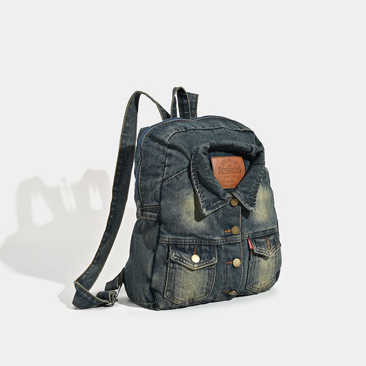 Sac à dos en denim lavé grande capacité