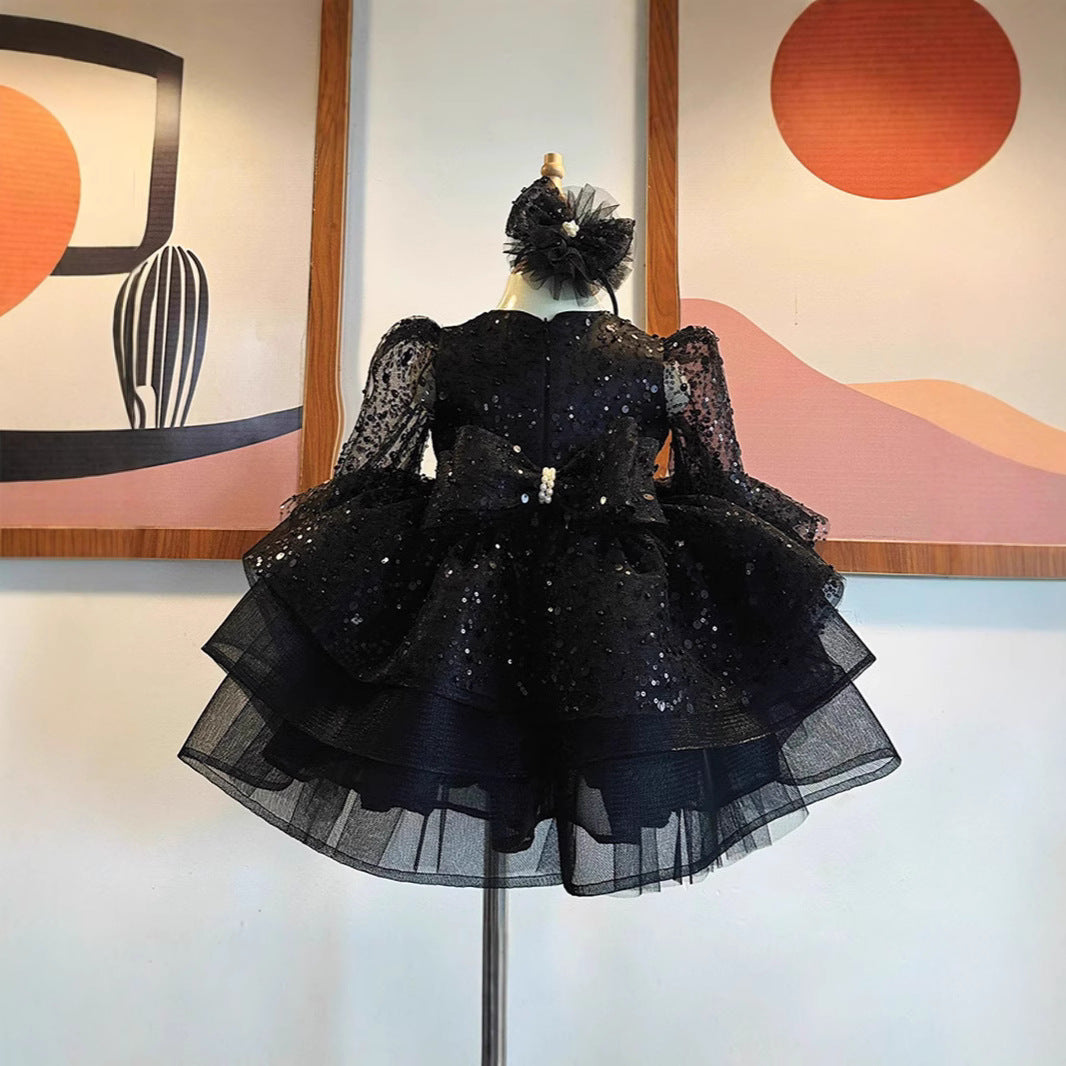 Robe de performance princesse noire pour filles