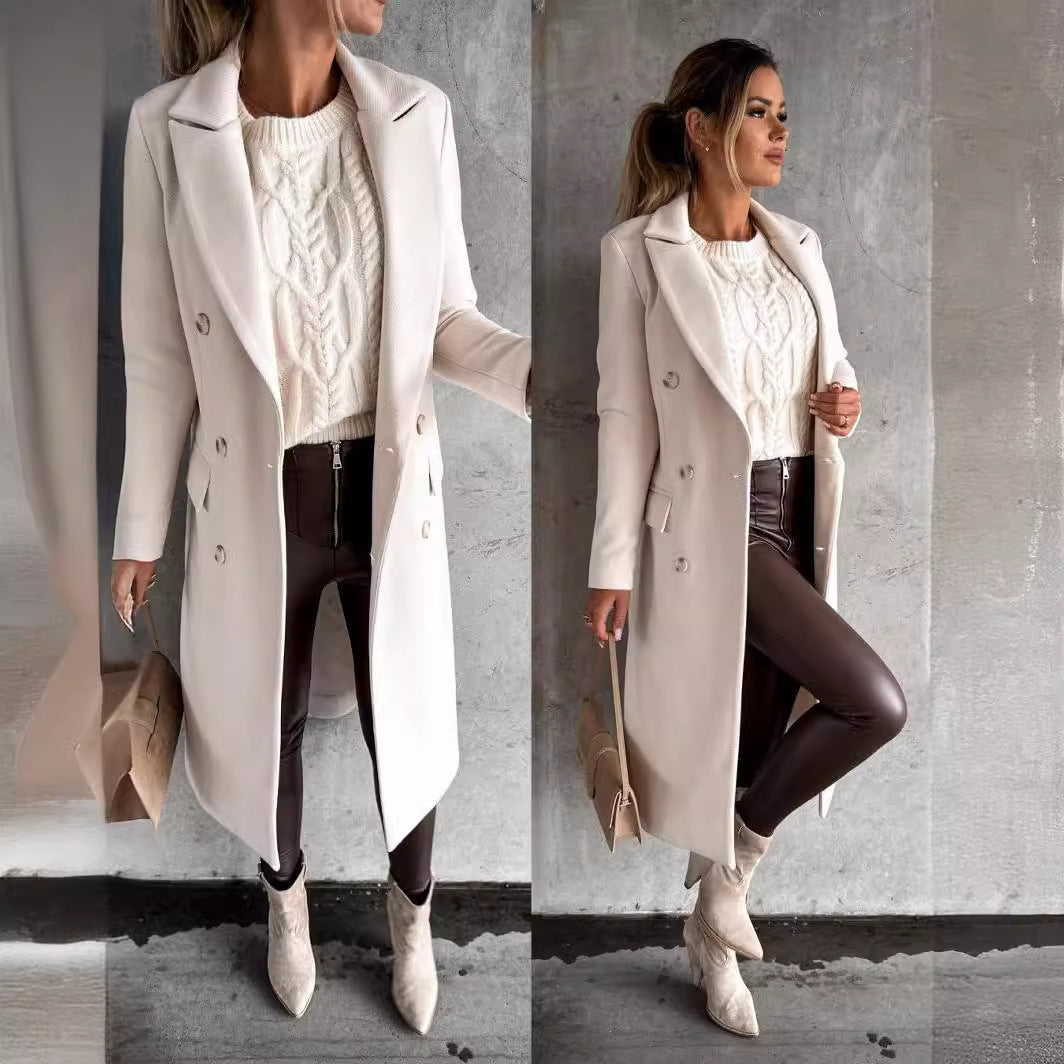 Manteau en laine à double boutonnage pour femmes
