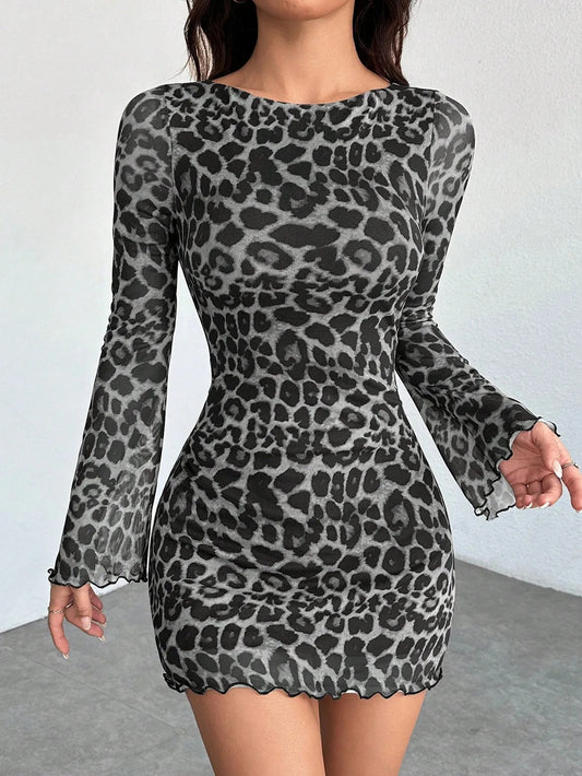Robe Femme en Mesh avec Imprimé Léopard